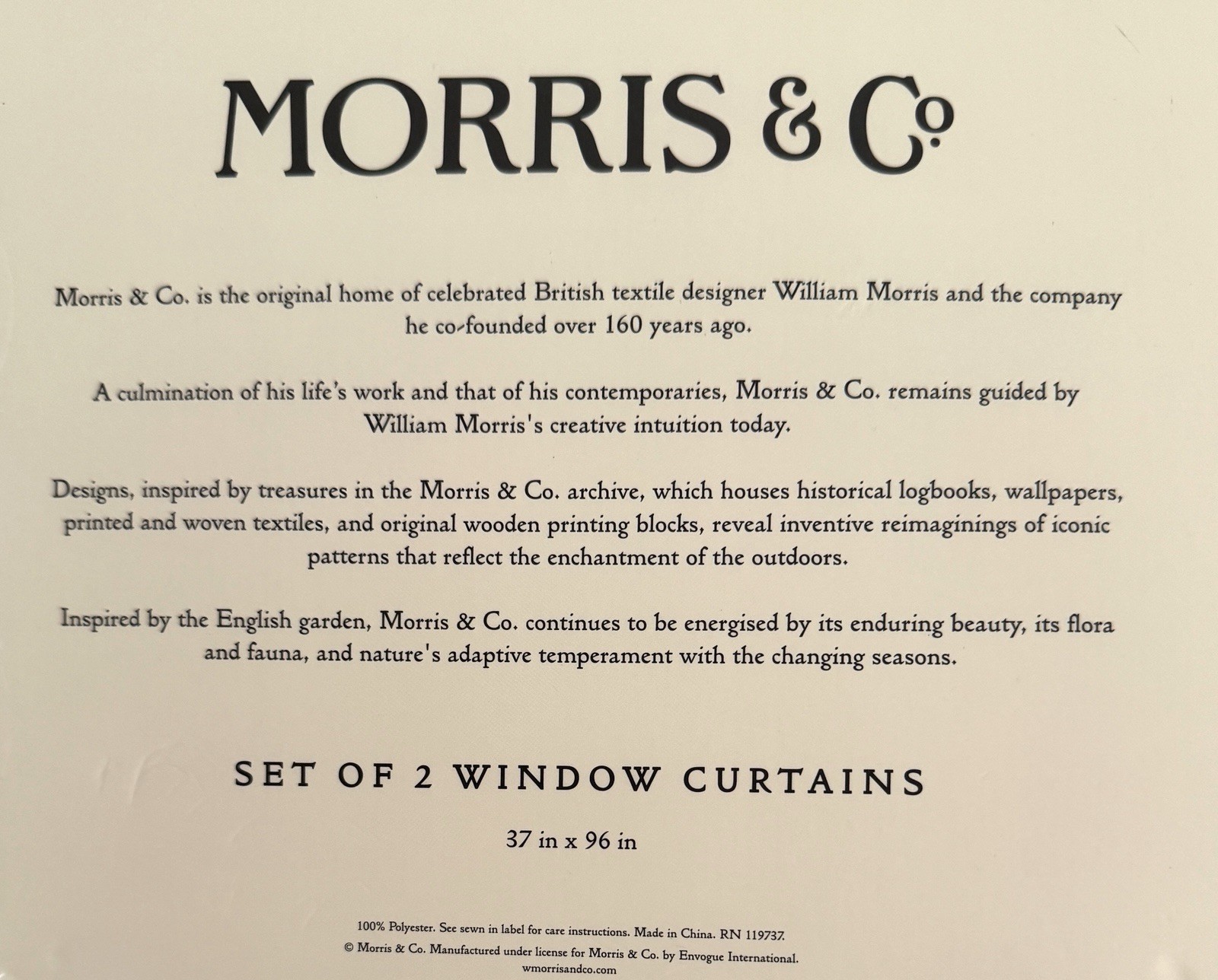 New Morris & C Window Curtains 2 Panels Darkening 37 x 96 Strawberry Thief Birds
