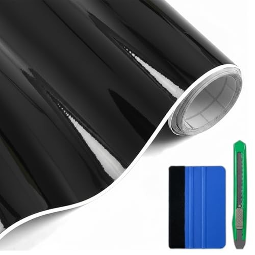Vinyl Wrap, Glossy Black Car Wrap Film Vinyl Roll with 1ft x 10ft Gloss Black
