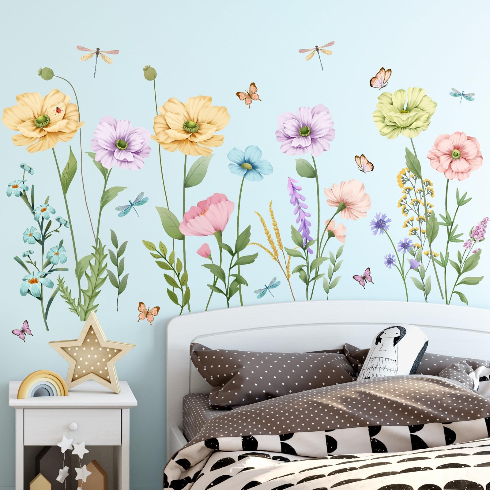 Watercolor Poppy Flower Wall Decals Garden Floral Stickers Multi