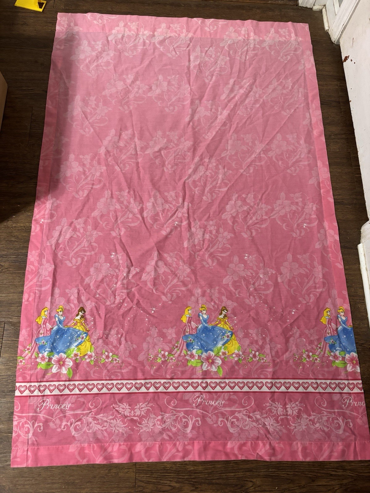 Disney Princess Pink Sheer Curtain Panel 60x40in 60% Cotton Kids Bedroom