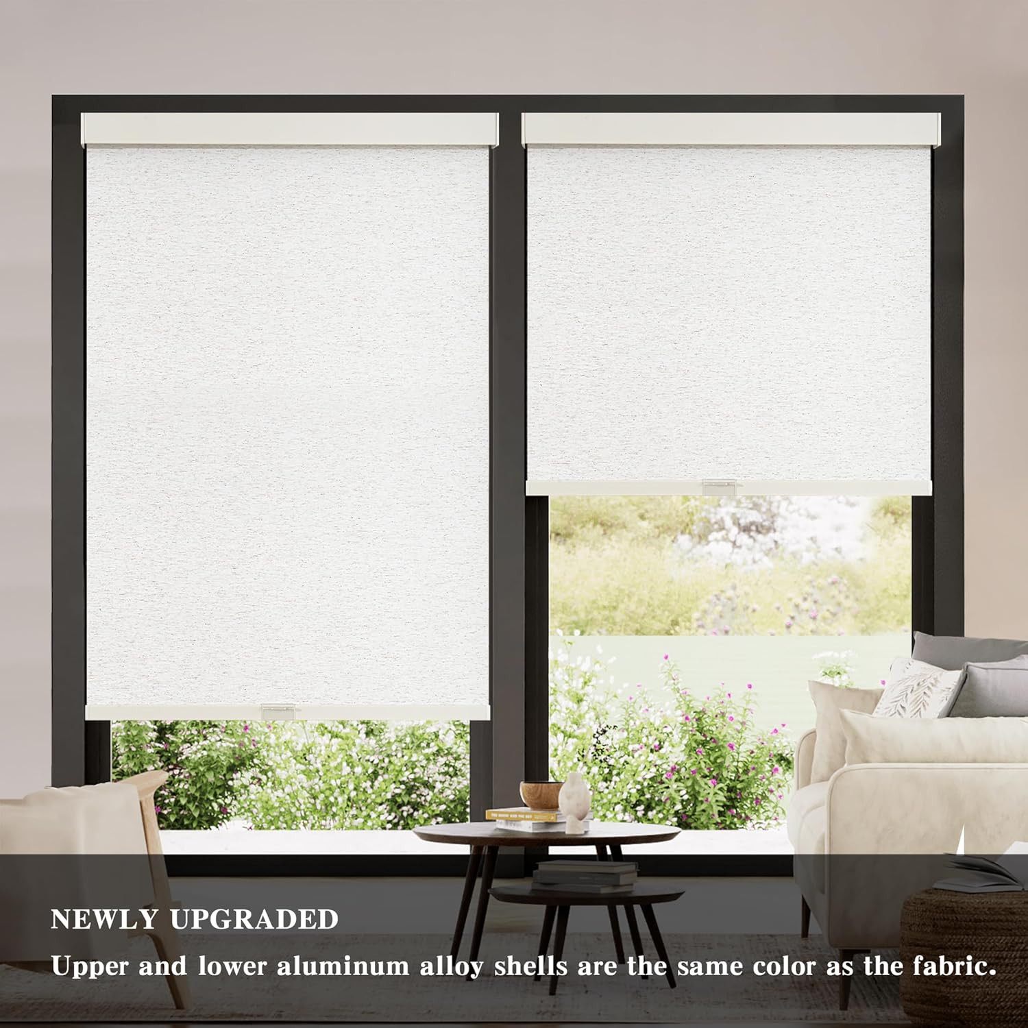 Cordless Blackout Roller Shades with Valance, Thermal Insulation, Linen Beige 34