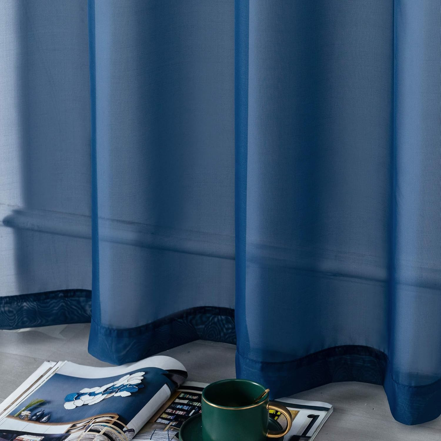 Navy Indigo Blue 54 Inches Sheer Curtains for Bathroom Small Windows with Gromme