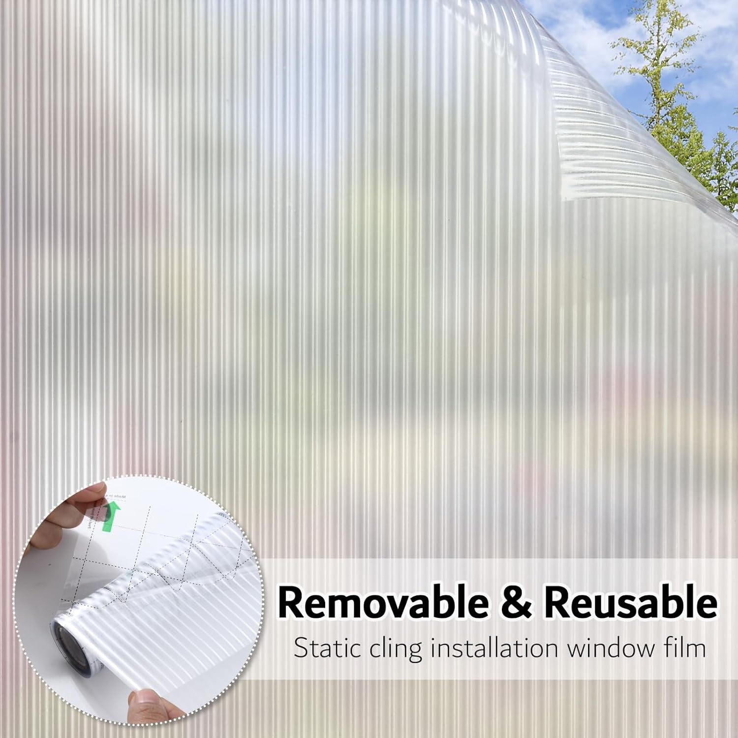 VELIMAX Reeded Glass Window Film, 17.7×78.7 (45x200cm), Frosted