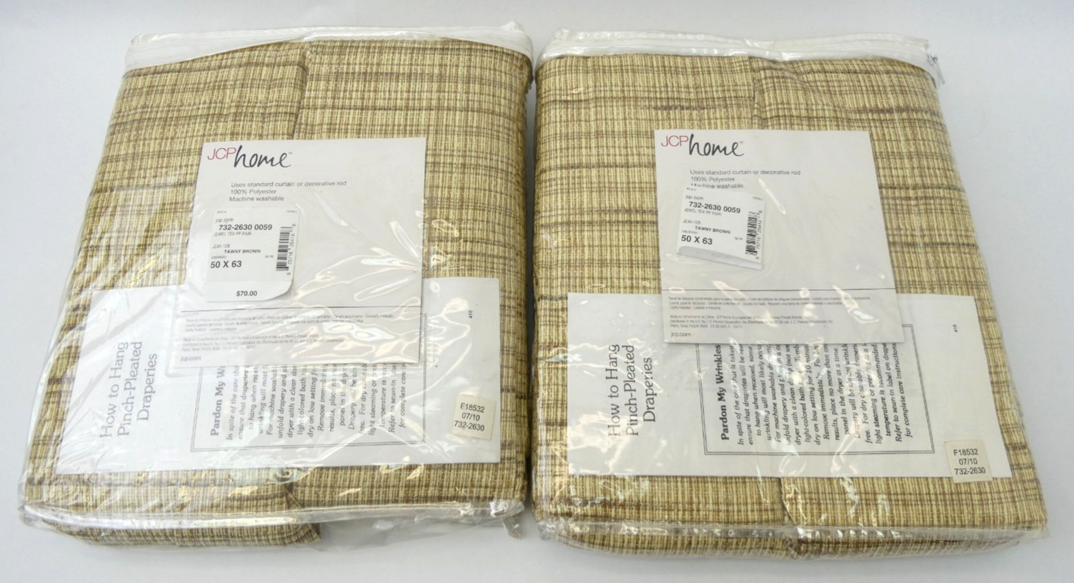 2 Pairs JCP Home JCPenny 100% Polyester Tawny Brown Pleated Panels Curtains