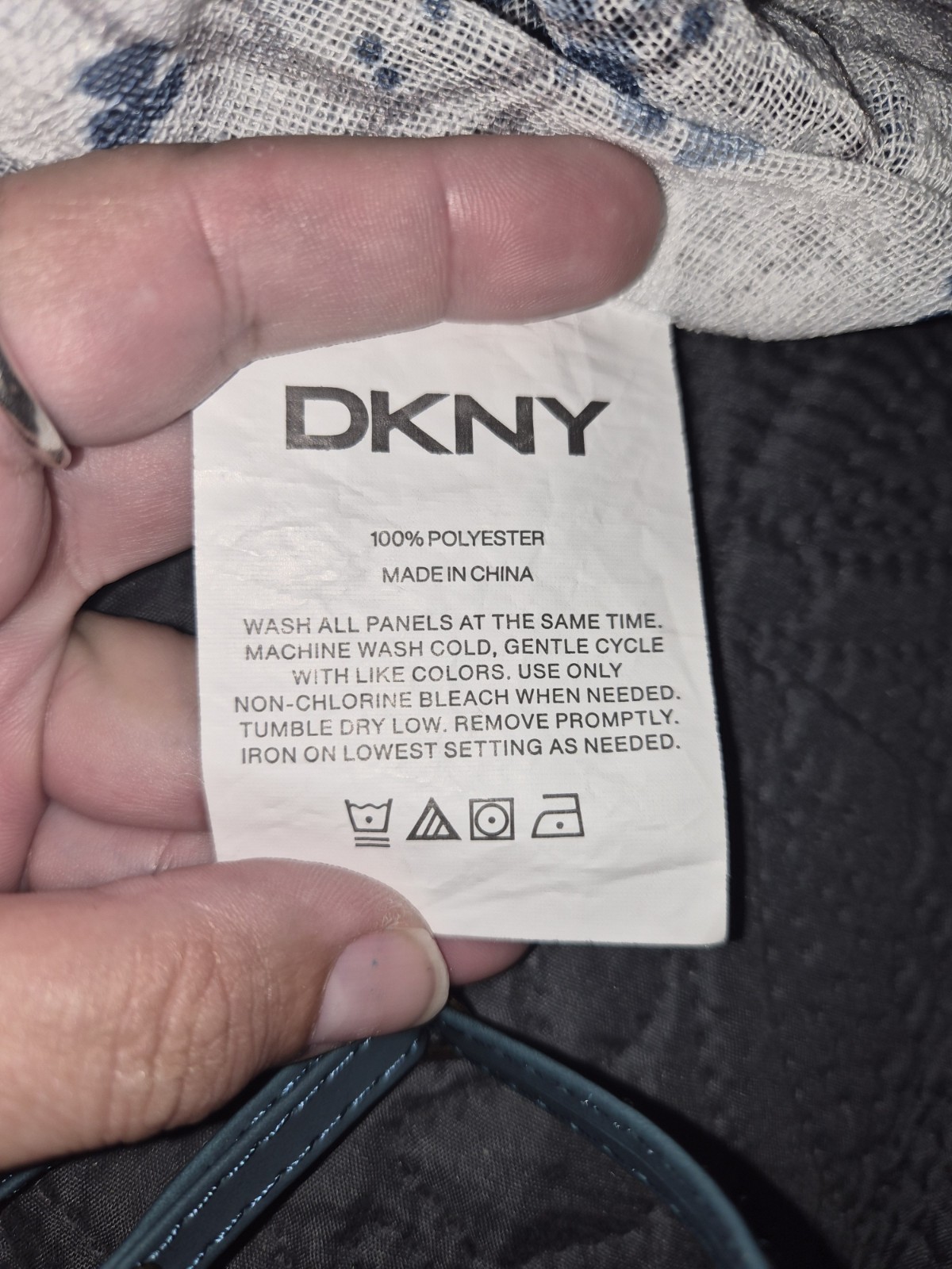 DKNY Promenade Indigo Blue Vines Sheer Curtains 32×84 Inverted Button Pleat Pair