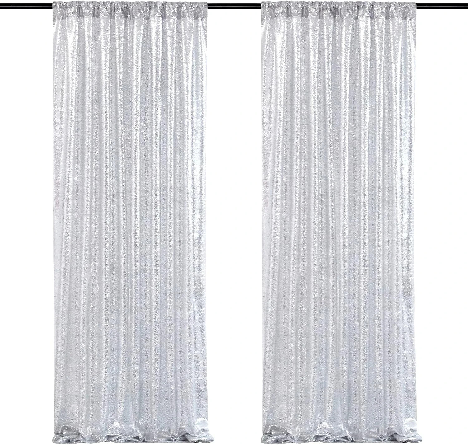 Silver Sequin Backdrop Curtains-2 Panels 2Ftx8Ft Silver Backdrop for Valentines