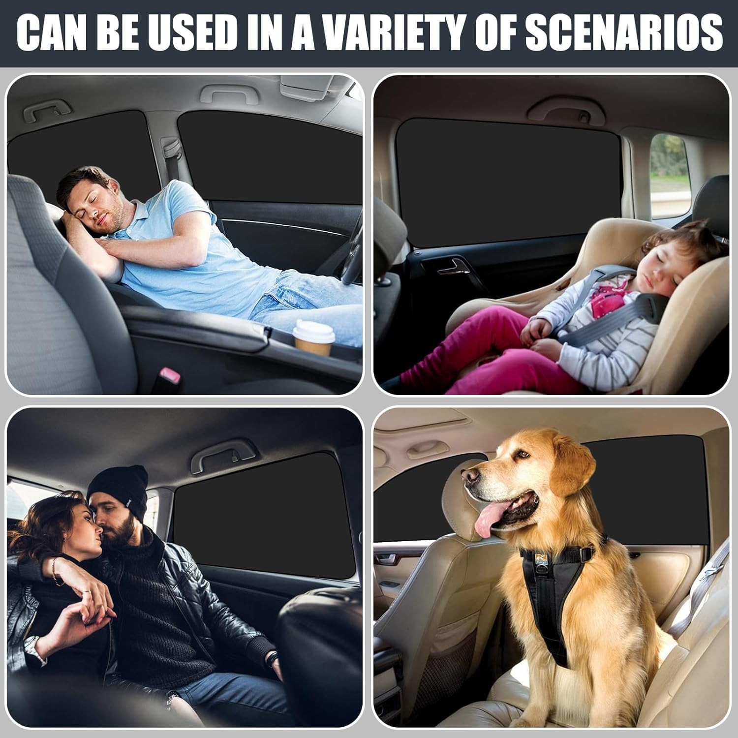 ZATOOTO 4 Pack Car Privacy Curtains, Full Blackout Blackout-4pcs, black