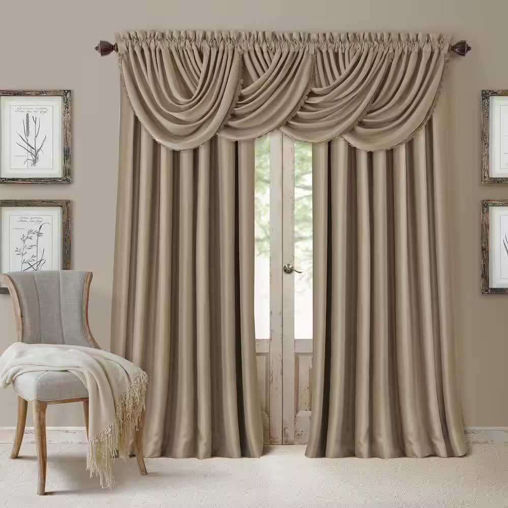 Taupe Faux Silk Rod Pocket Blackout Curtain – 52 In. W X 108 In. L