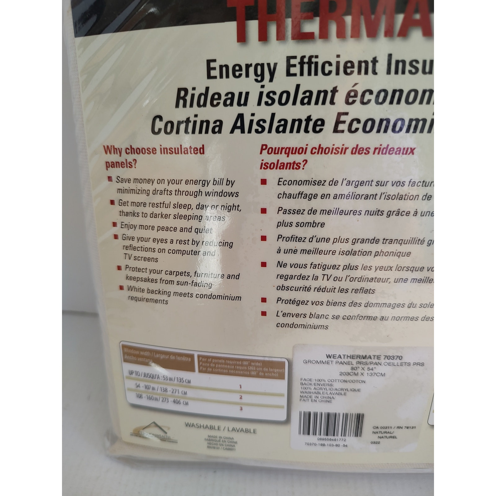 Weathermate Cream Thermalogic Grommet Blackout Panel 80X54