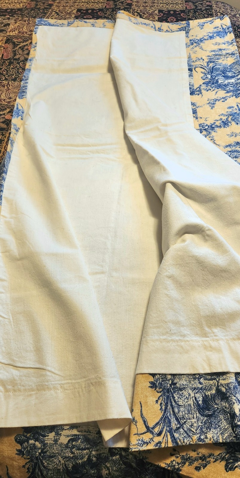 VINTAGE Yellow/Blue FRENCH TOILE Curtains 100% COTTON Fully Lined 51″L/50″W