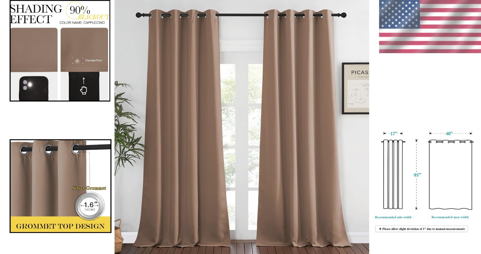 Elegant Grommet Blackout Curtain Panel in Cappuccino – 52×95 Inches