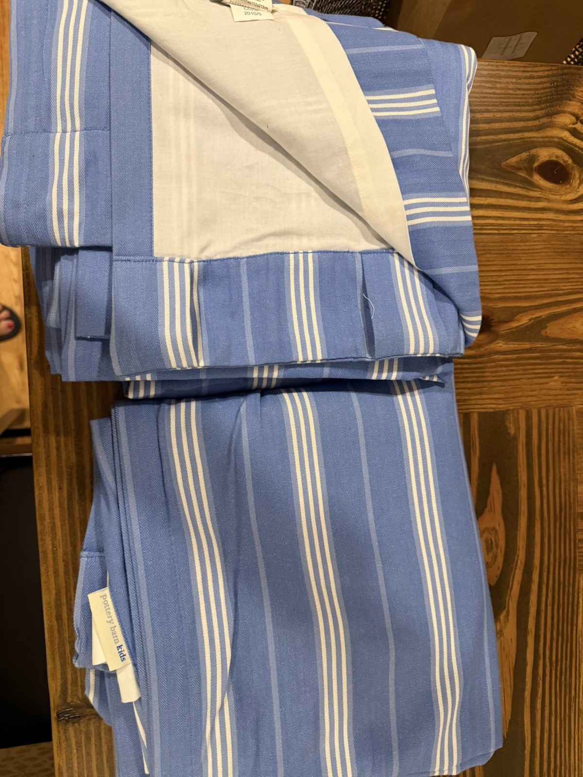 Pottery Barn kids Blue with White Striped Curtains. 2 Panels. 44 X 84 Inches.