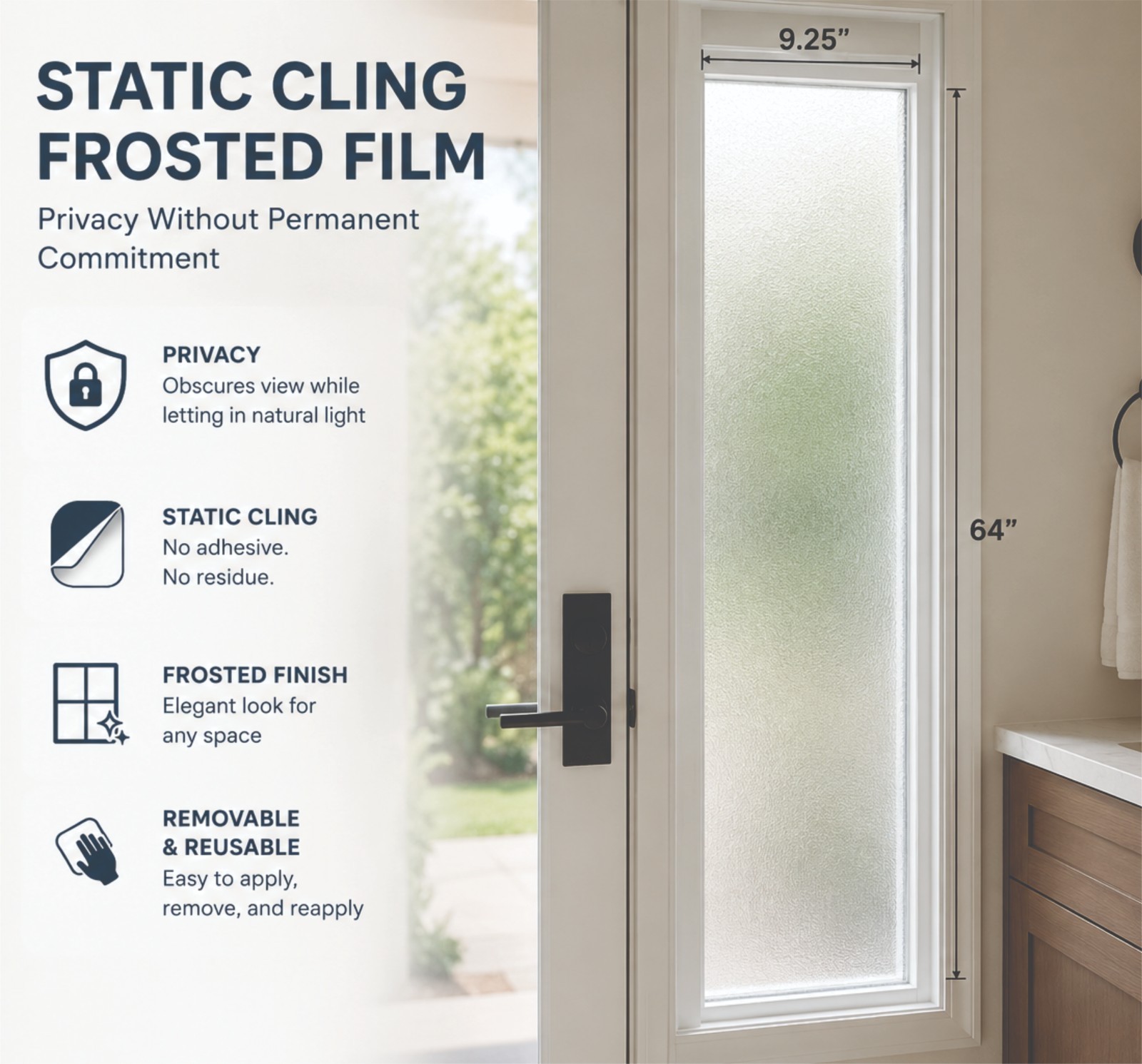 Frosted Privacy Window Film Static Cling Custom Cut Home Office Bathroom Glass