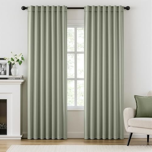 Rod Pocket and Back Tab Pleated Blackout 42″W x 84″L (Pack of 2) Sage Green