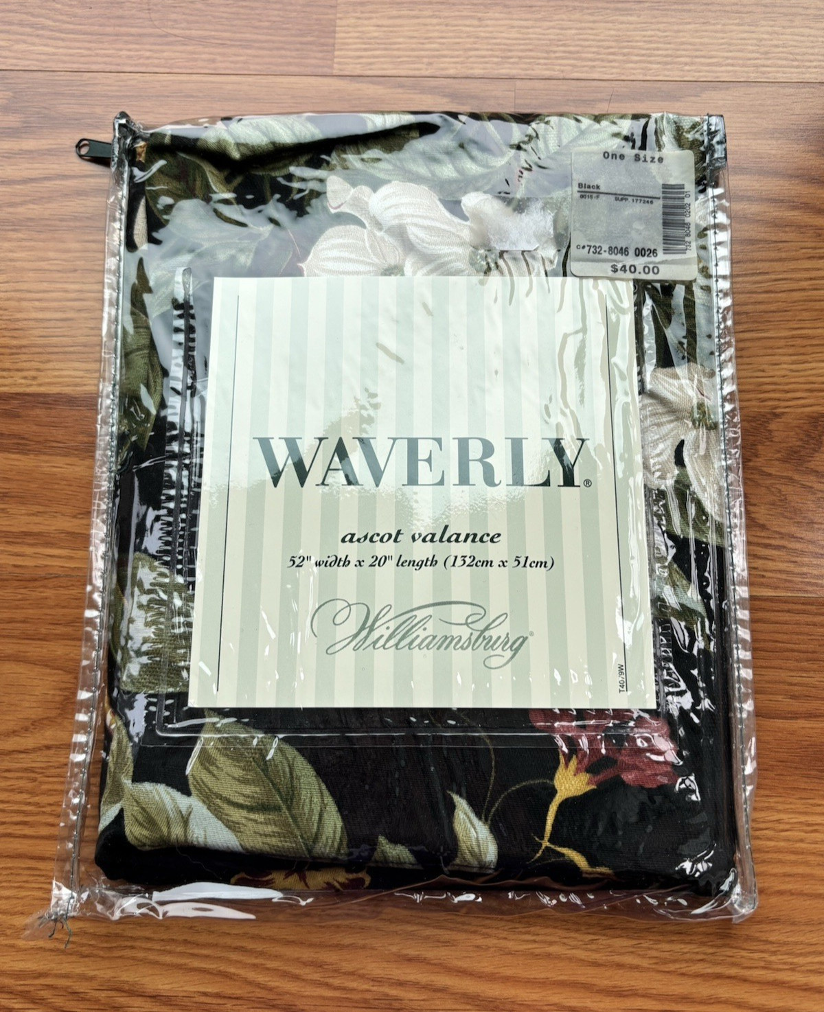 NWT WAVERLY Williamsburg Garden Images Black Ascot Valance 52 x 20 See Descripti