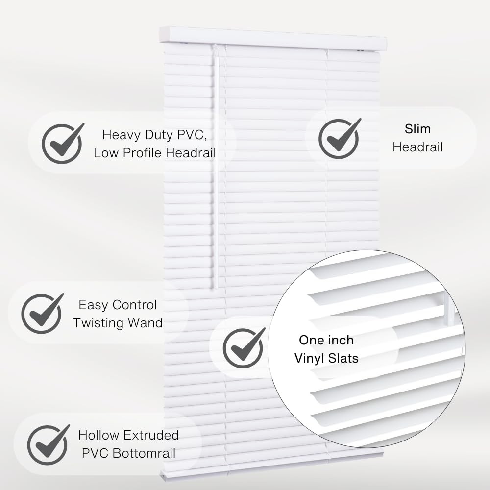 Cordless Mini Blind 1 Vinyl Slats 24 Wide X 68 Long White Window Blinds For H