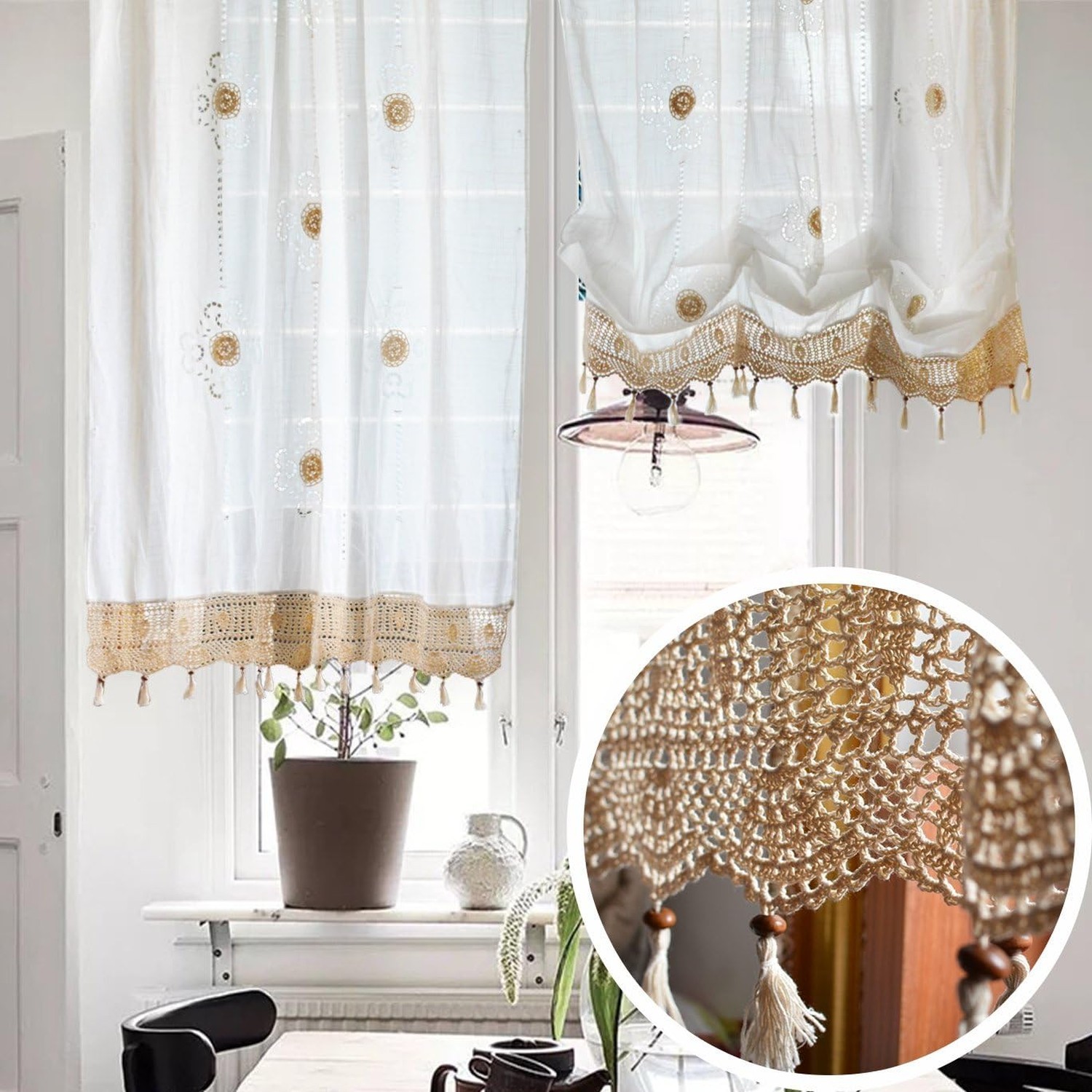 FADFAY Pastoral Style Adjustable Balloon Curtain Living Room Shade Curtain fo…