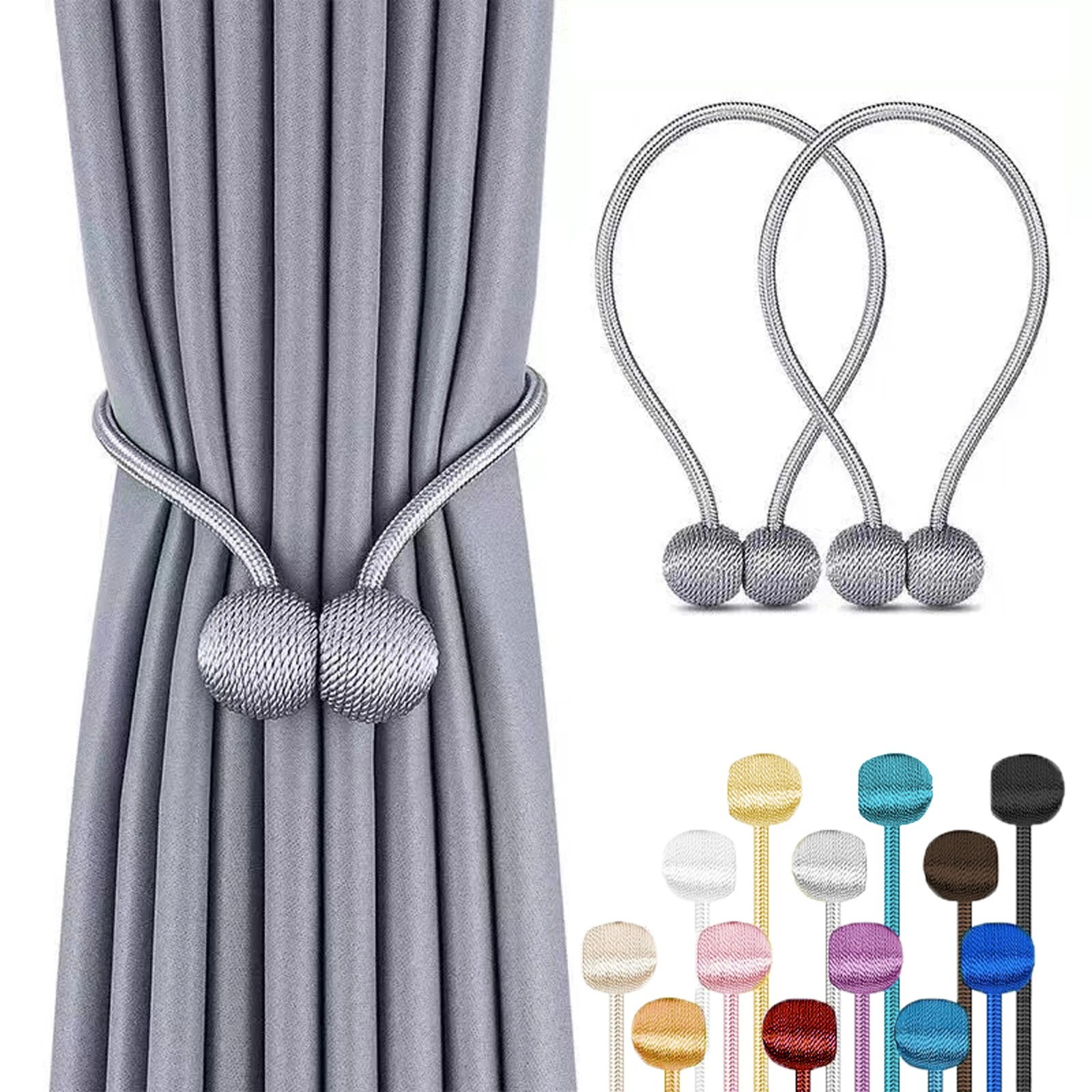 2pcs modern minimalist magnetic ball curtain tiebacks with thicker twisted cords