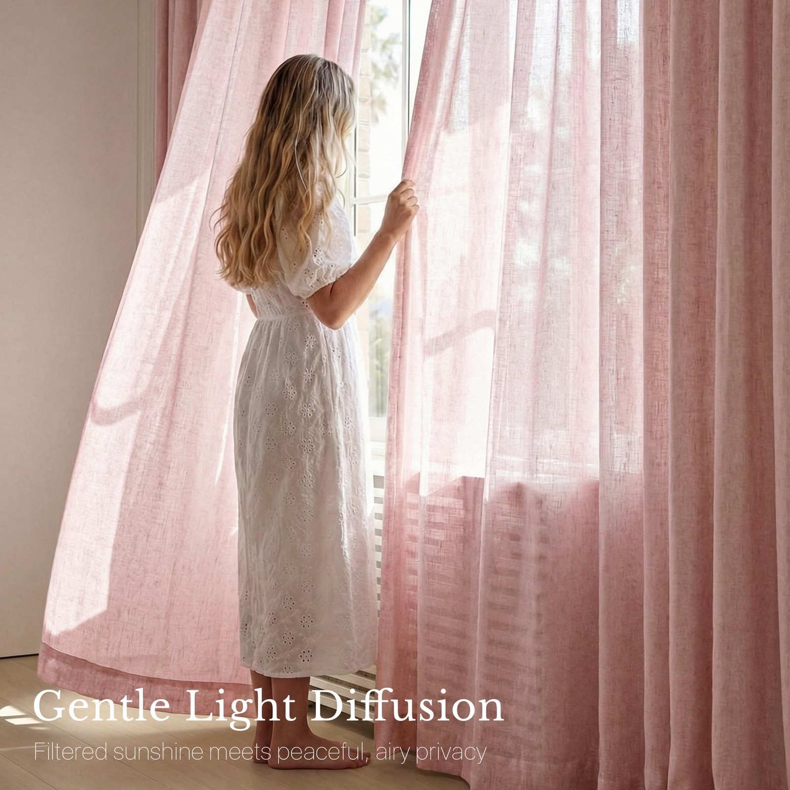 Semi Sheer Pink Curtains for Girls Room 96 inches Long, Rod Pocket & Back Tab…
