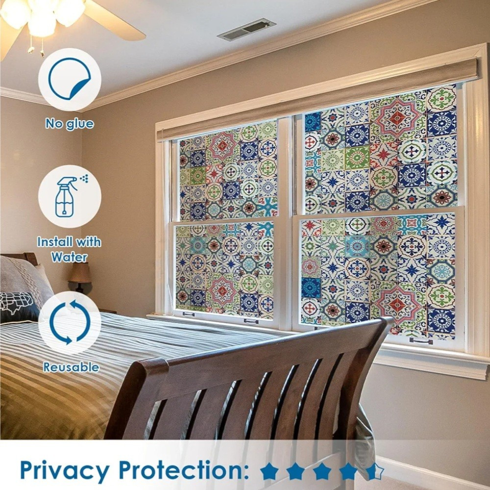 Window Film Talavera Style Stained Glass Static Cling, With Tools, 17.7″ x 78.7″