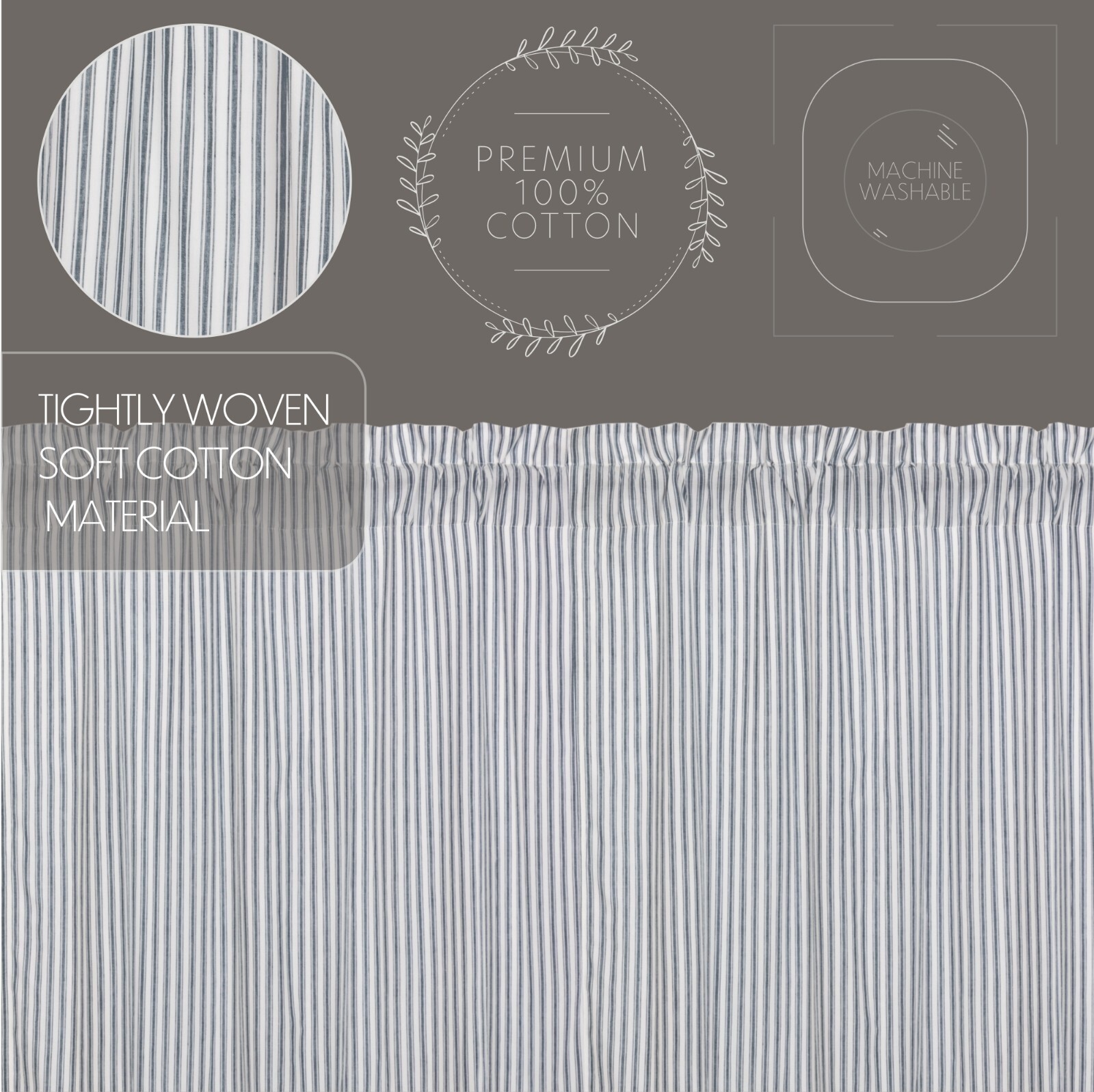 New Primitive Farmhouse Cottage WHITE BLUE STRIPED PRAIRIE CURTAIN Swags 84″