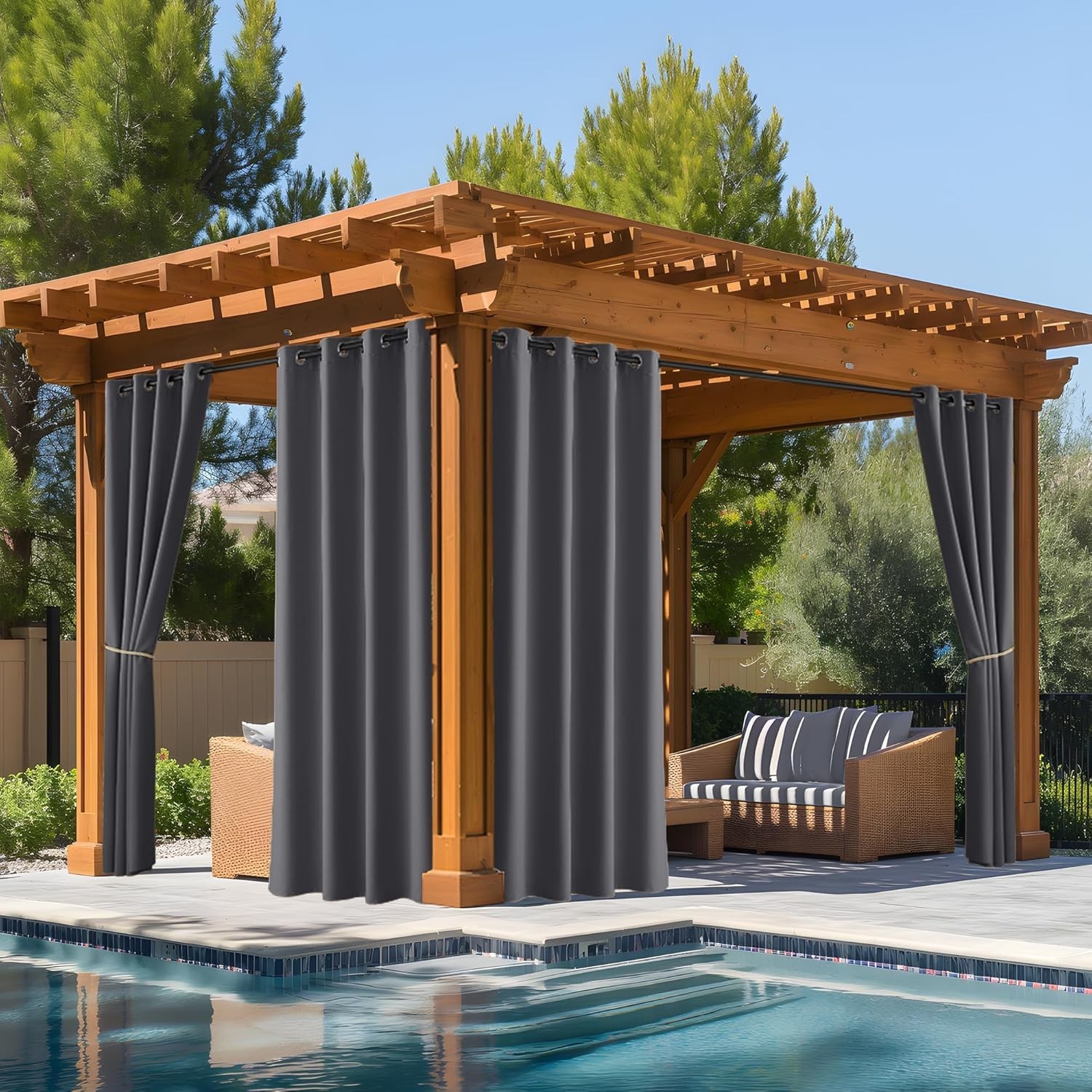 Fade Resistant Waterproof Outdoor Curtains – 2 Panels, UV Protection, Grey 52×96