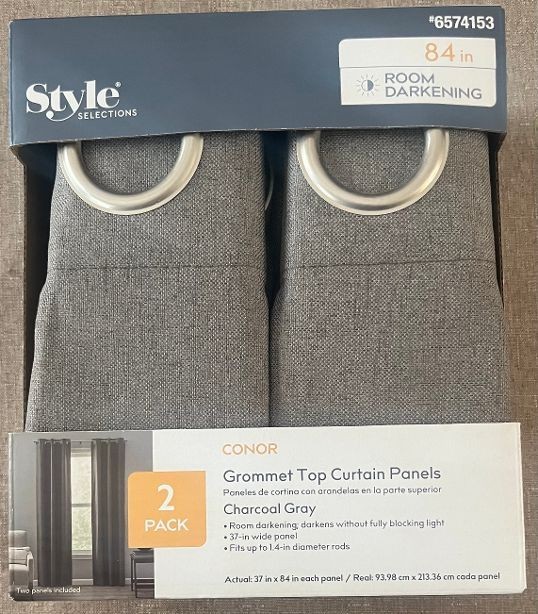 Style Selections Gray Room Darkening Window Curtains Grommet 2 Panels 37 x 84
