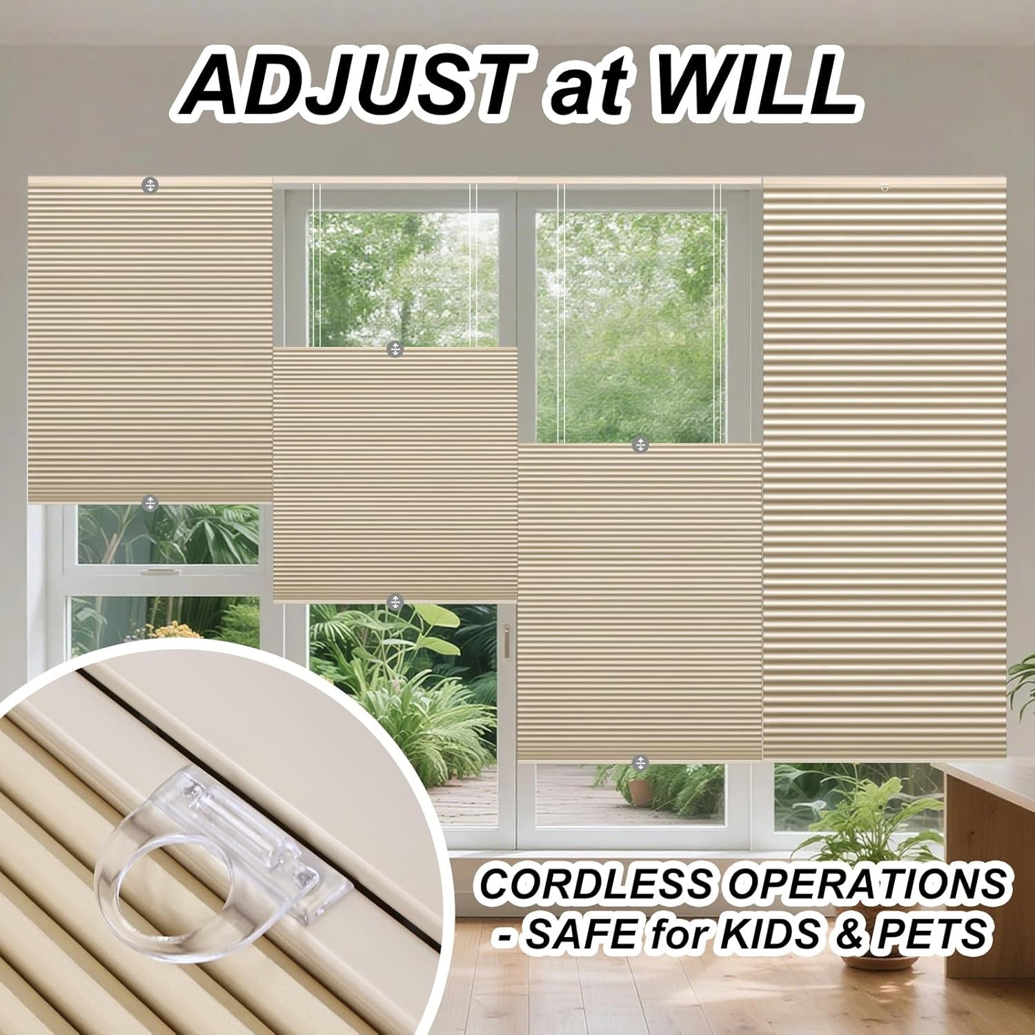 No Tools No Drill Cordless Blackout Cellular Shades, Top Down Bottom 27″x64″