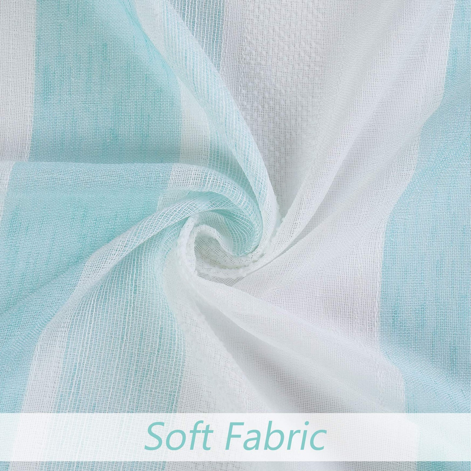 Sheer Spa Blue and White Stripe Farmhouse Curtains Boucle Linen Window Curtai…