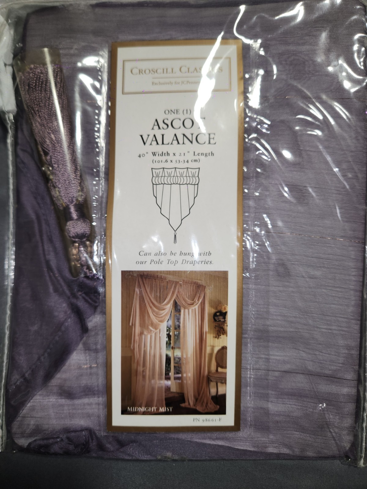 Croscill Classics Ascot Valance Midnight Mist Amethyst 40x21in Sheer Polyester