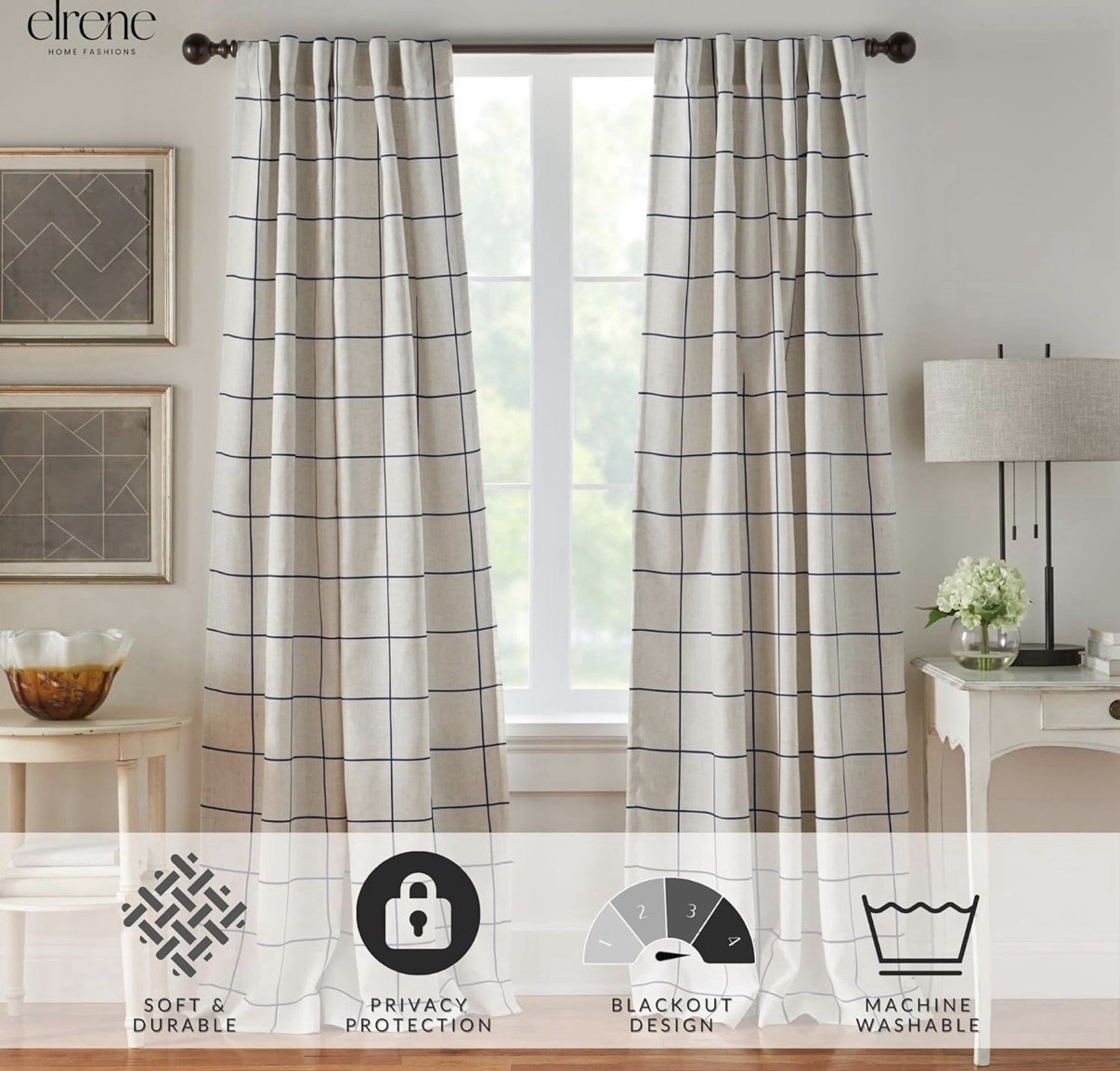 Brighton Indigo Windowpane Plaid Rod Pocket Blackout Window Panel 52×95 NWT