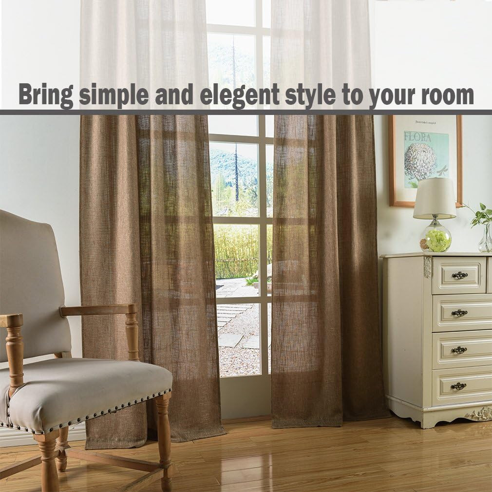 Soft Burlap Natural Tan Rod Pocket Window Curtain Panels for Living Room Patio D