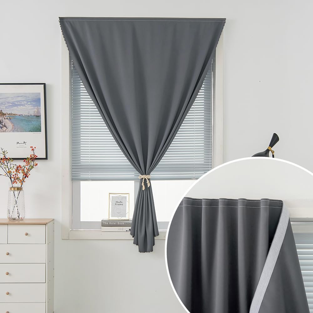 Magic Tape Stick on Curtains Window Shades Pull down Blackout Window Cover Black