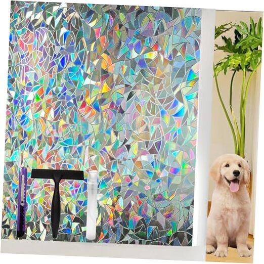 Window Privacy Film Stained Glass Window Film 17.5 x 78.7 Inch Rainbow