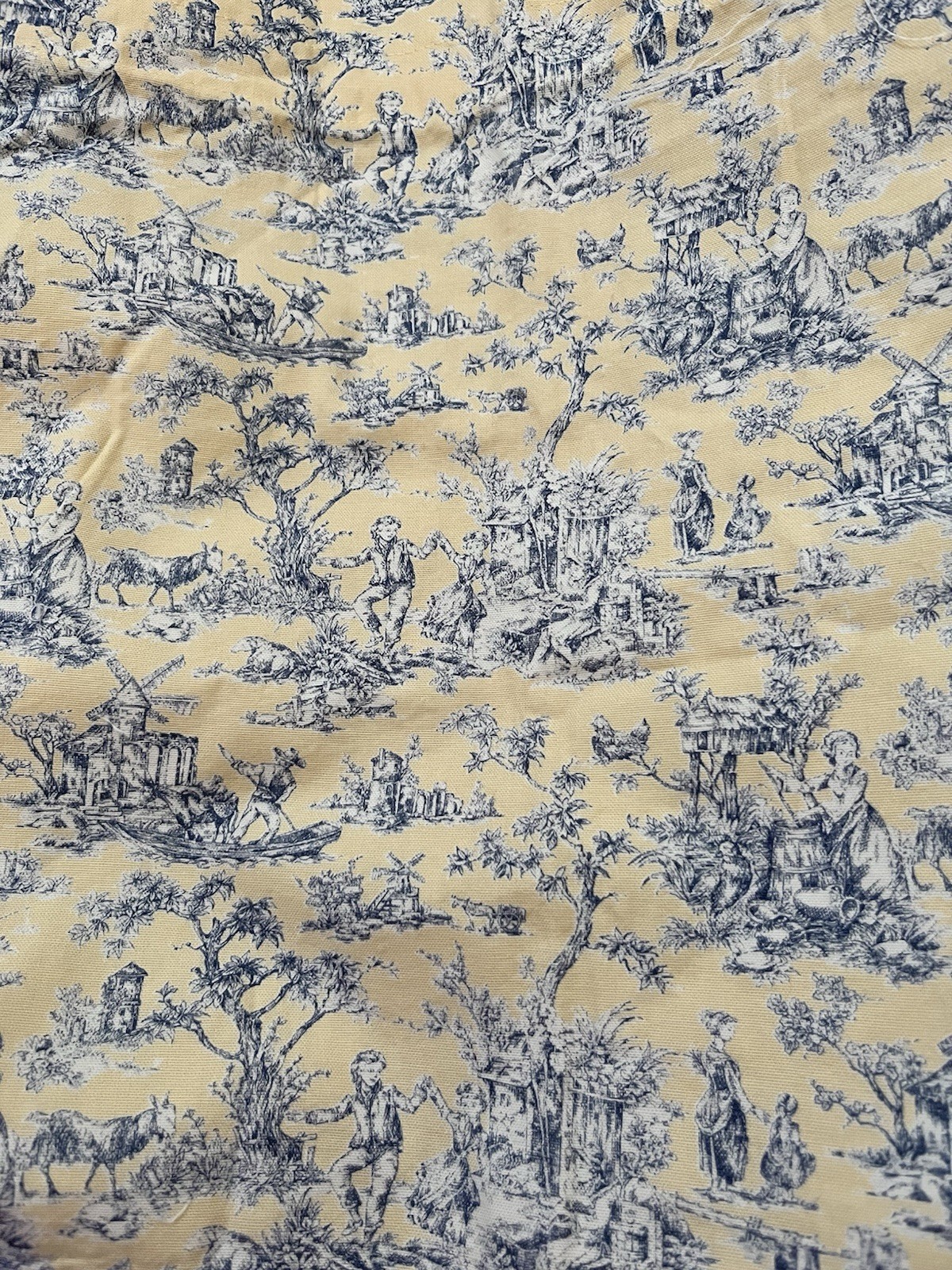 Custom French Toile Blue on Yellow Valance Cottage Farmhouse Set of 3 READ