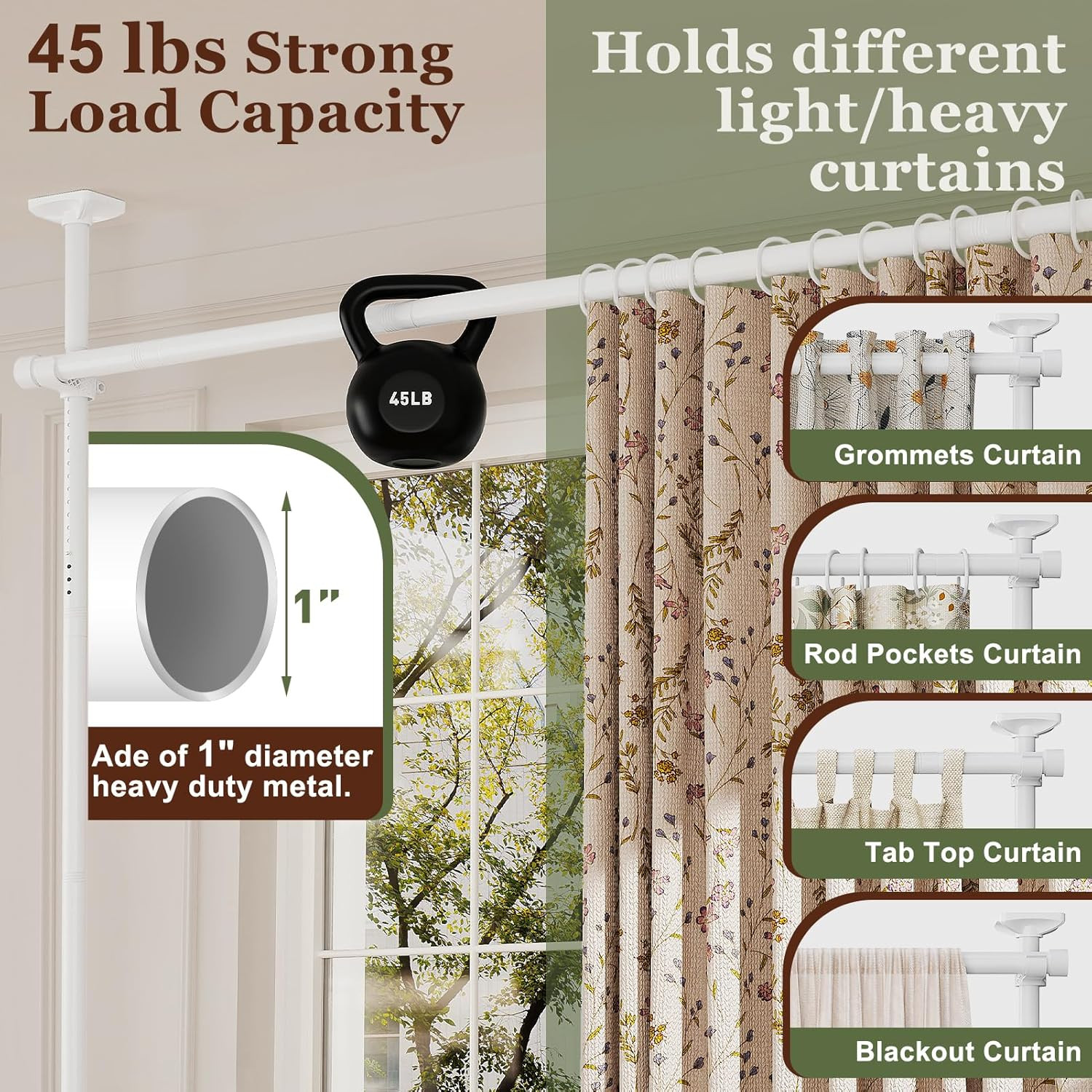 Room Divider for Room Separation, Tension Curtain Rods No Drilling, 4-10Ft(H) 28