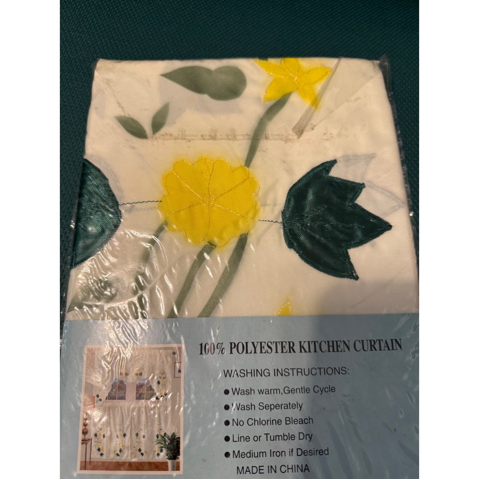 100 Percent Polyester Kitchen 3 pc Curtain Set Floral Yellow Blue Art 40004 New