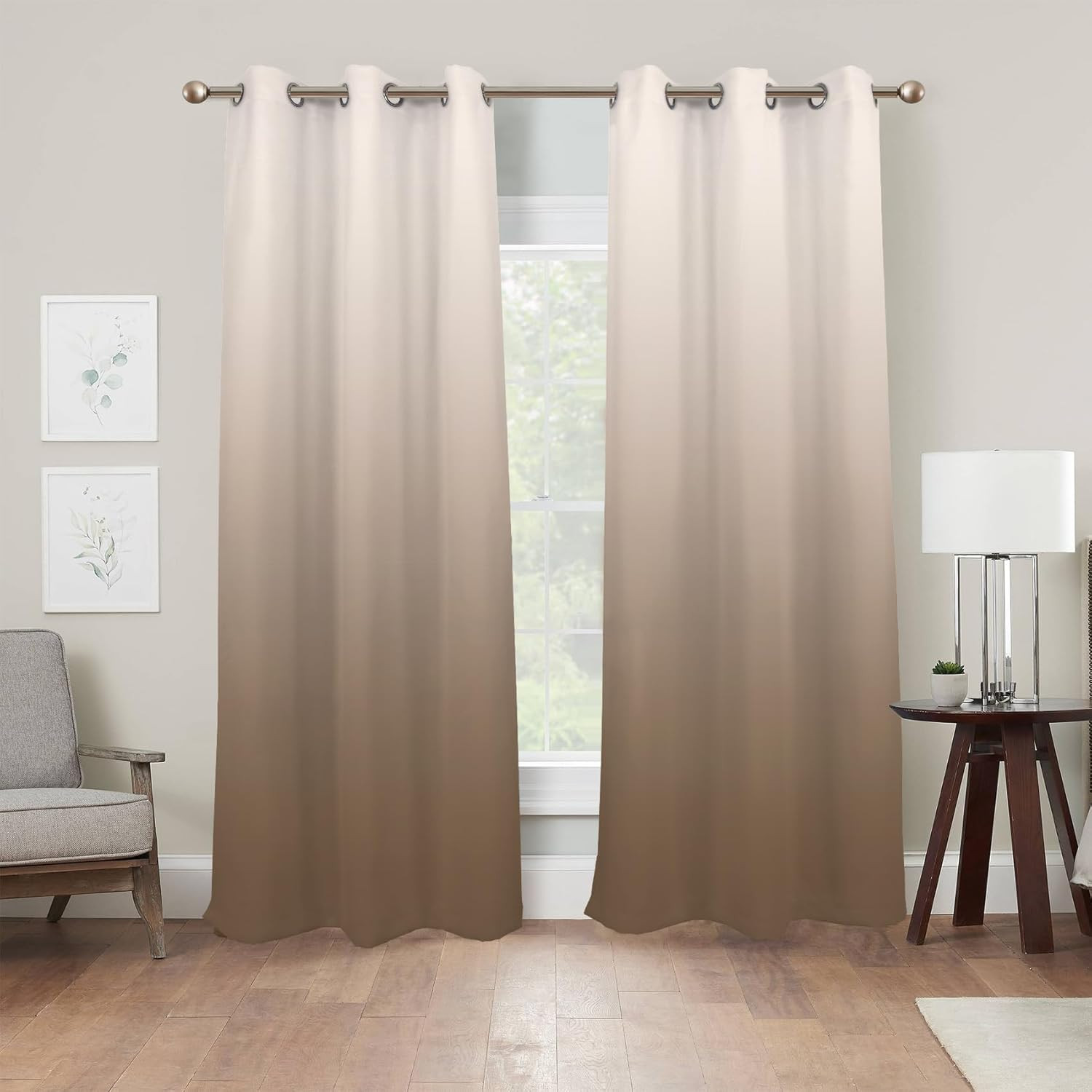 Brown Ombre Blackout Curtains – Thermal Insulated Grommet Drapes (2 Panels)