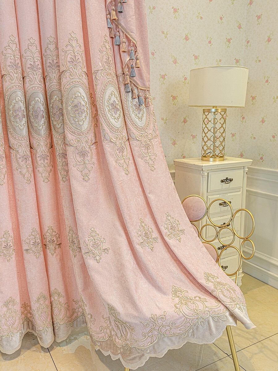 Custom high-end embroidery Chenille pink cloth curtain valance drape vintage [