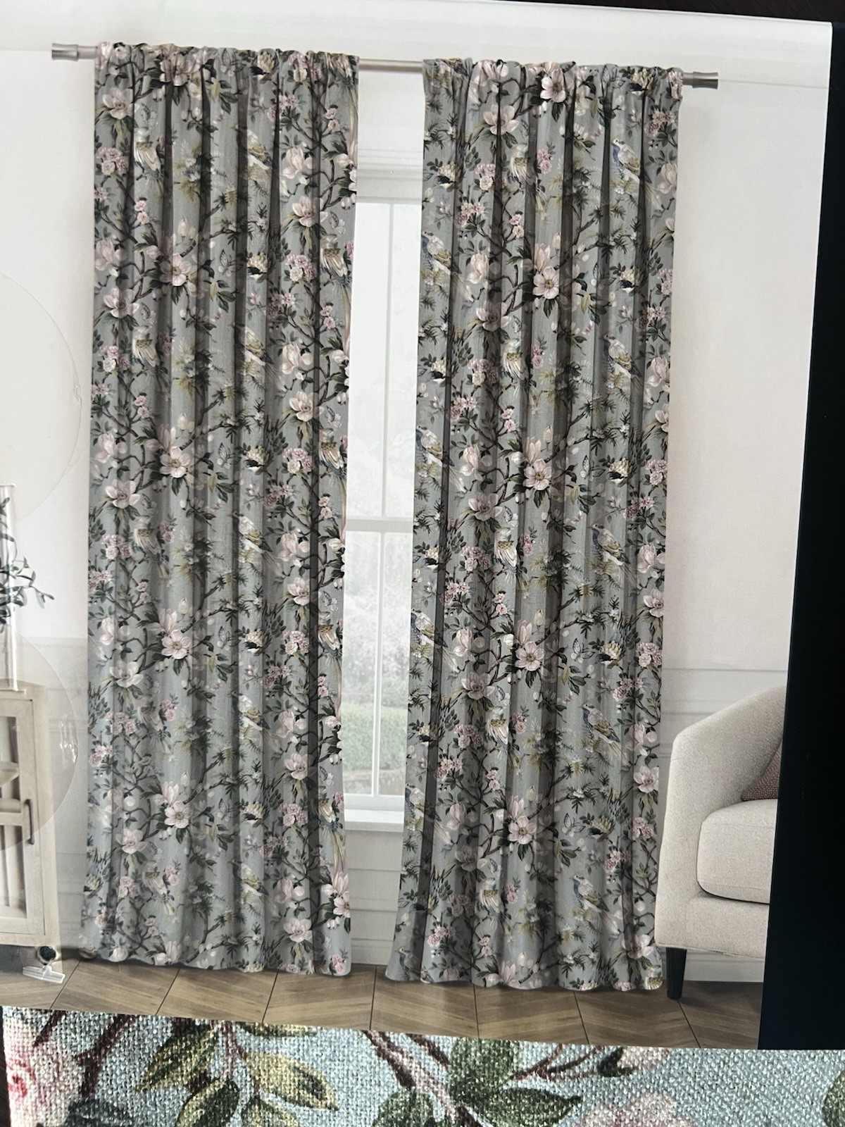 Envogue Floral Birds Curtains 37″ x 96” Floral Panels Rod Pocket Panel Pair(2)