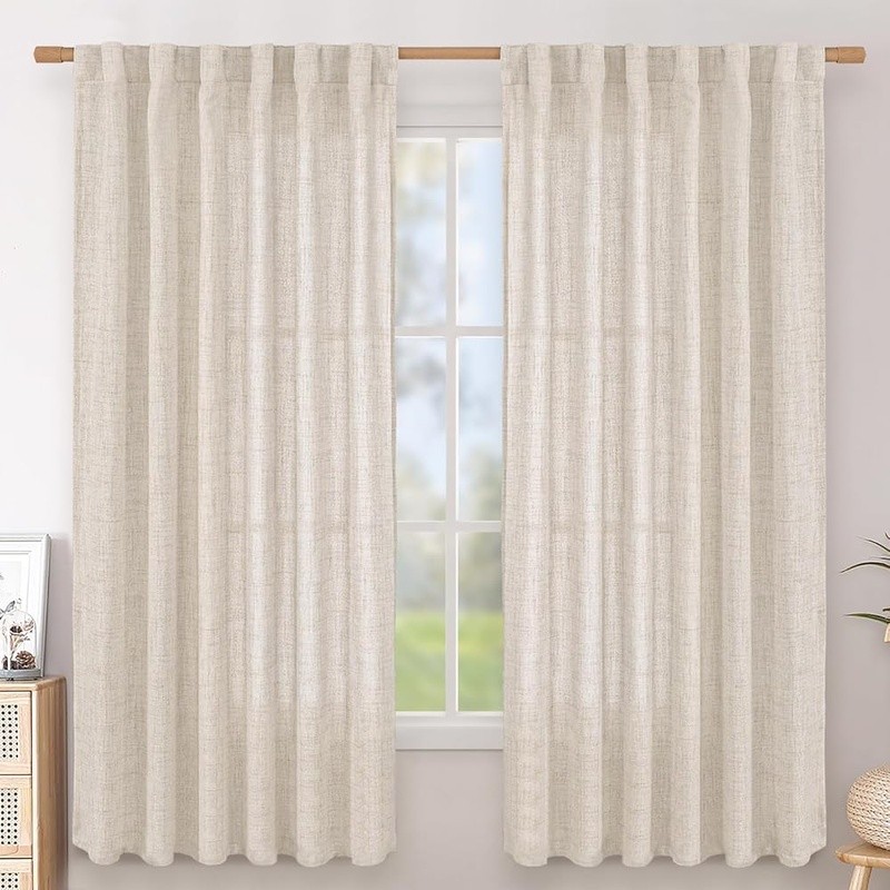 Faux Linen Light Filtering Curtains Panels Adjustable Hanging Privacy Decor US