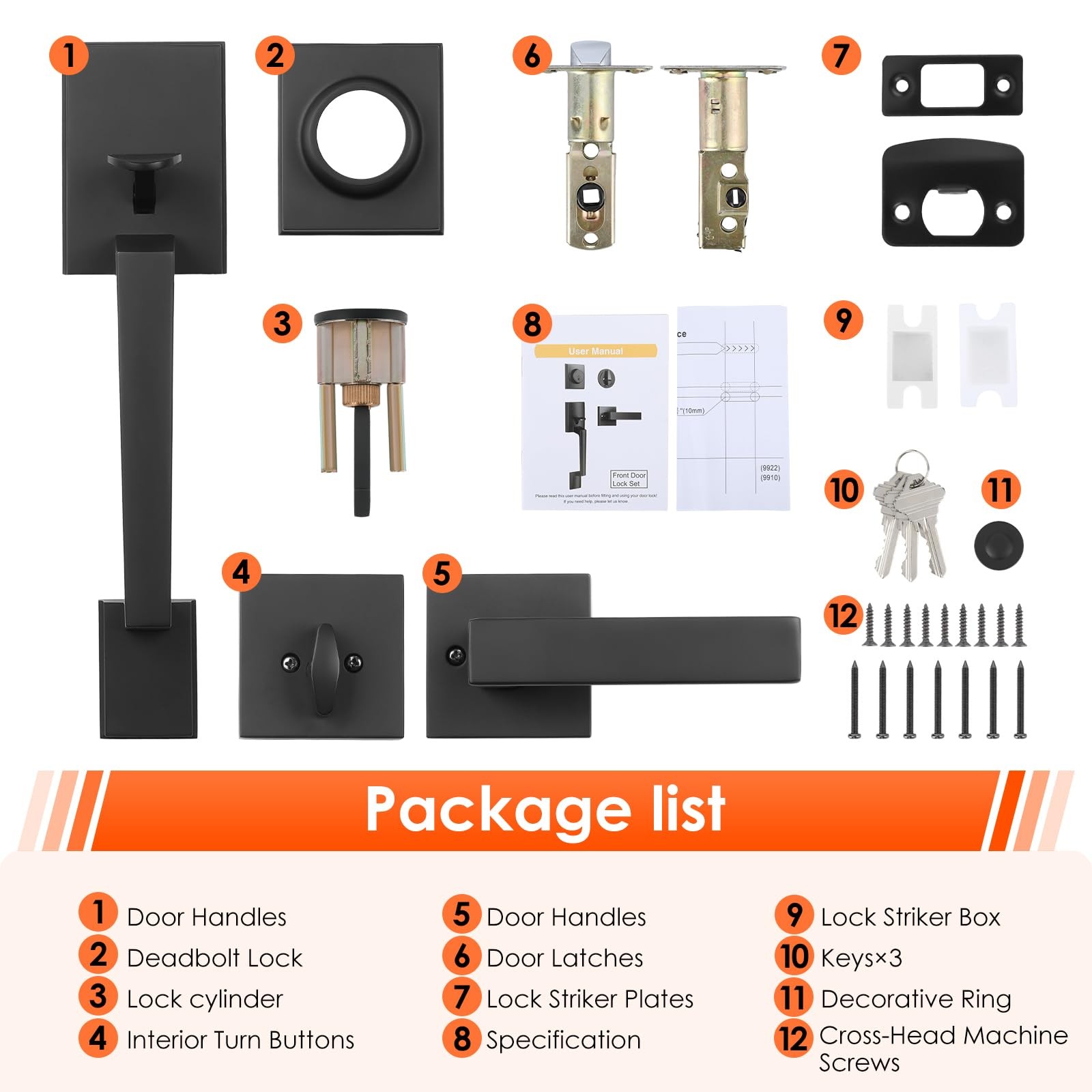Haidms Black Front Door Handle And Deadbolt Set Entry Door Handle And Deadbolt