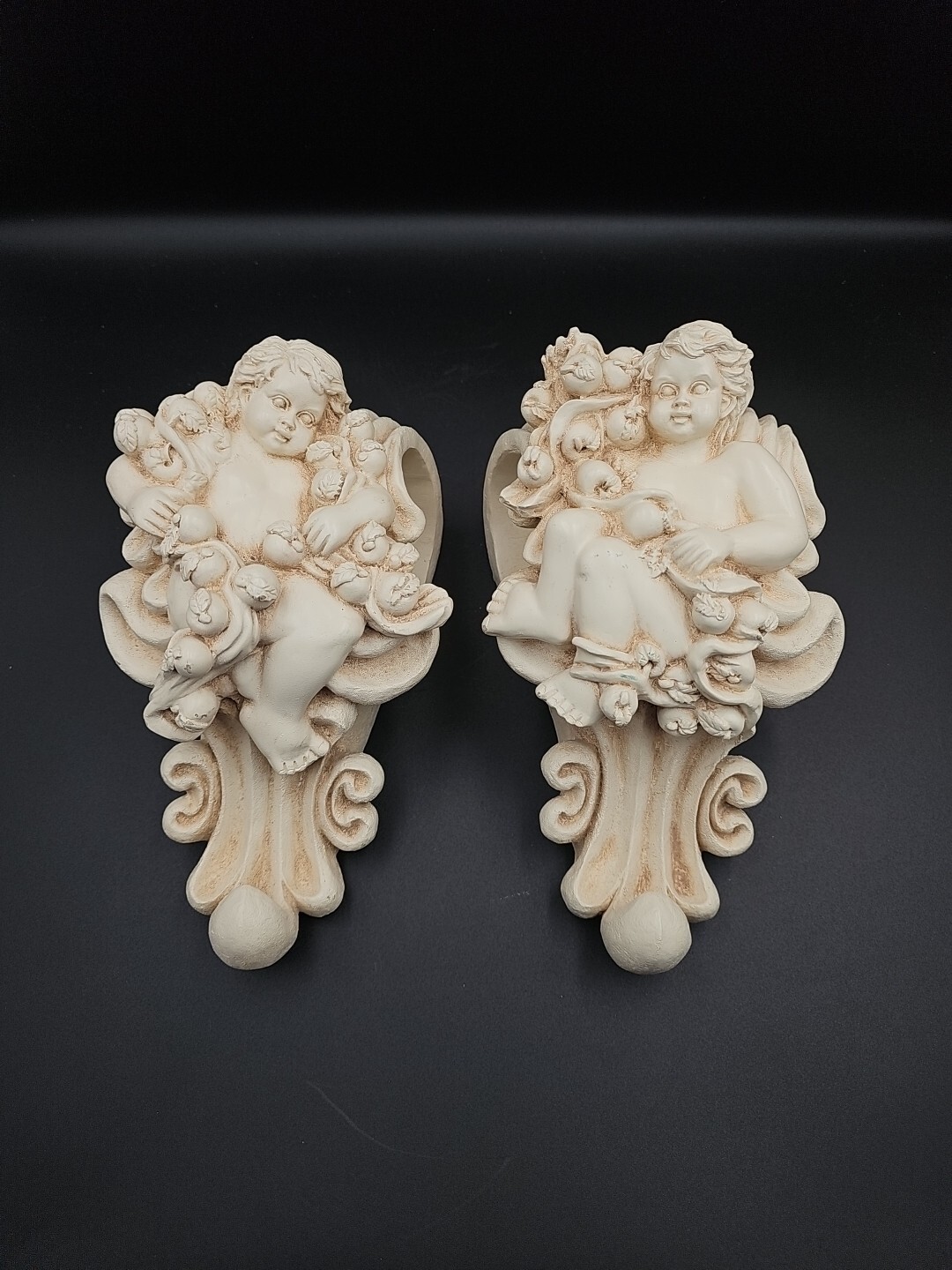2 Vintage Resin Wall Decor Cherub Angel Curtain Rod Window Drapery Holders