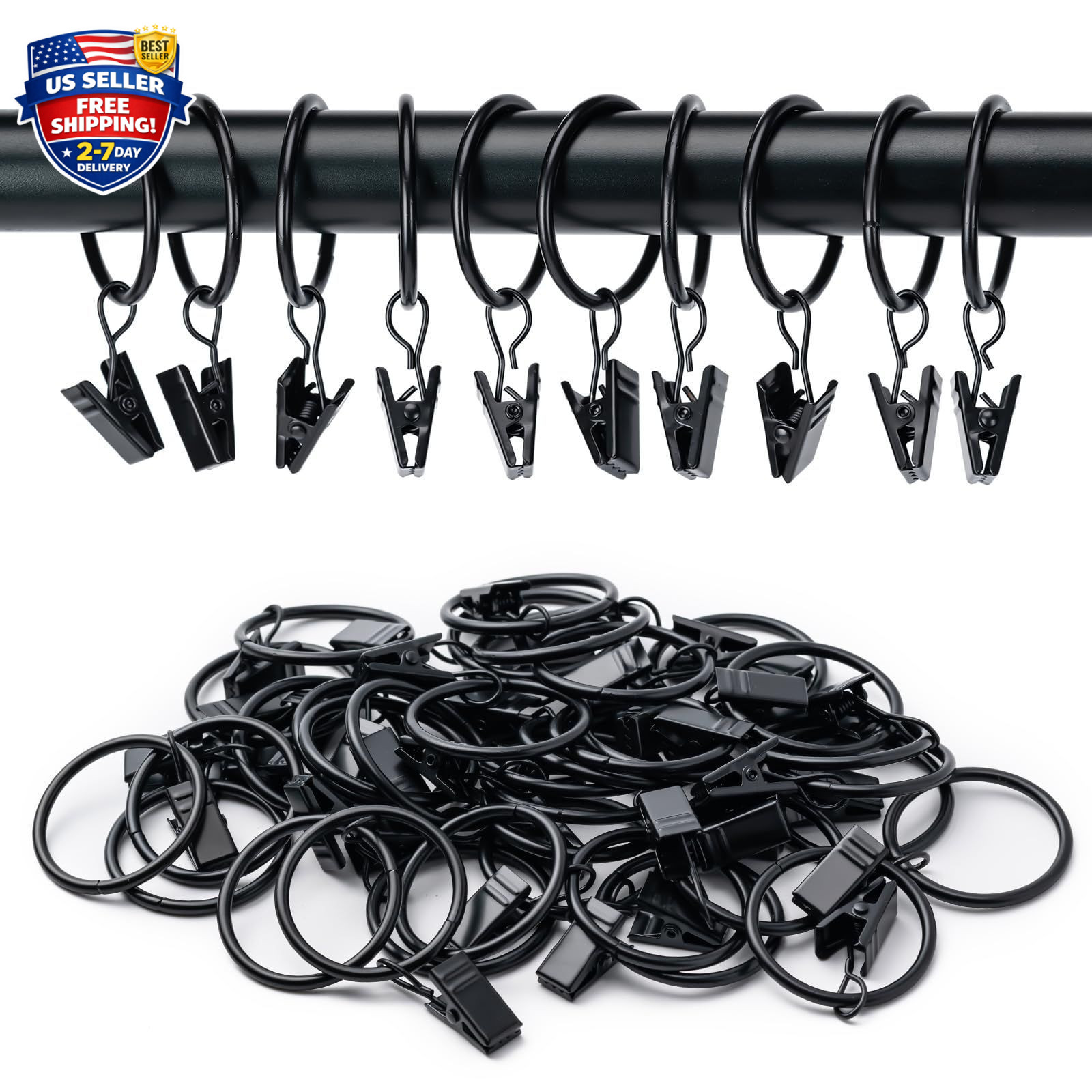 36 Pack Curtain Rings with Clips, Drapery Clips with Rings, Hangers Drapes Ri…