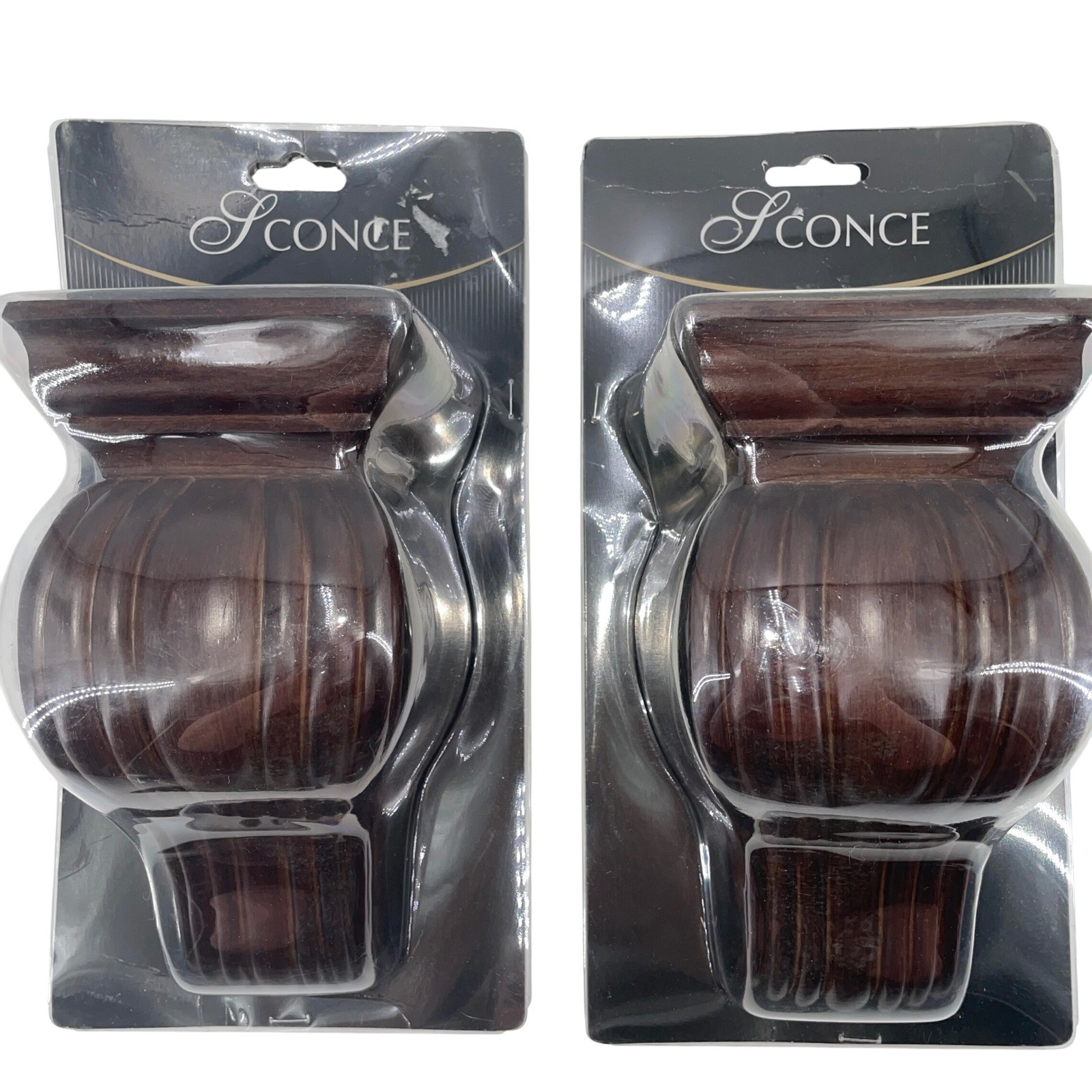 Cambria Wood Resin Wall Sconce Set 2 Dark Brown Ornate Traditional 609318 NEW