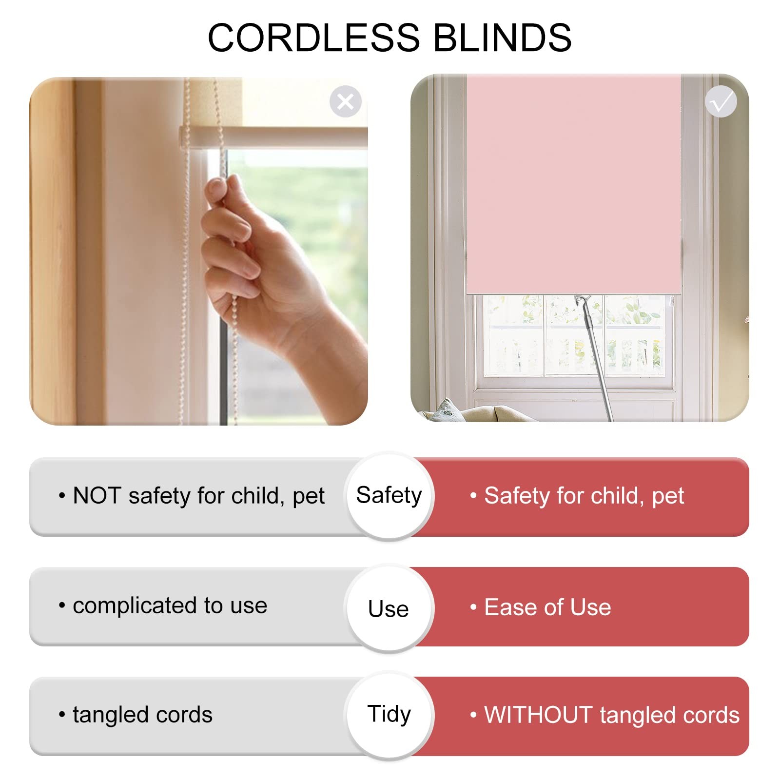 Joydeco Cordless Roller Shades Blackout Blinds For Windows Room Darkening