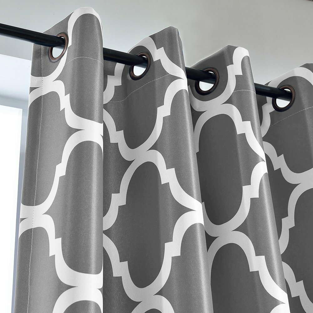 Set 2 Gray Grey White Geo Trellis Curtains Panels Drapes 63 84 96 inch Darkening