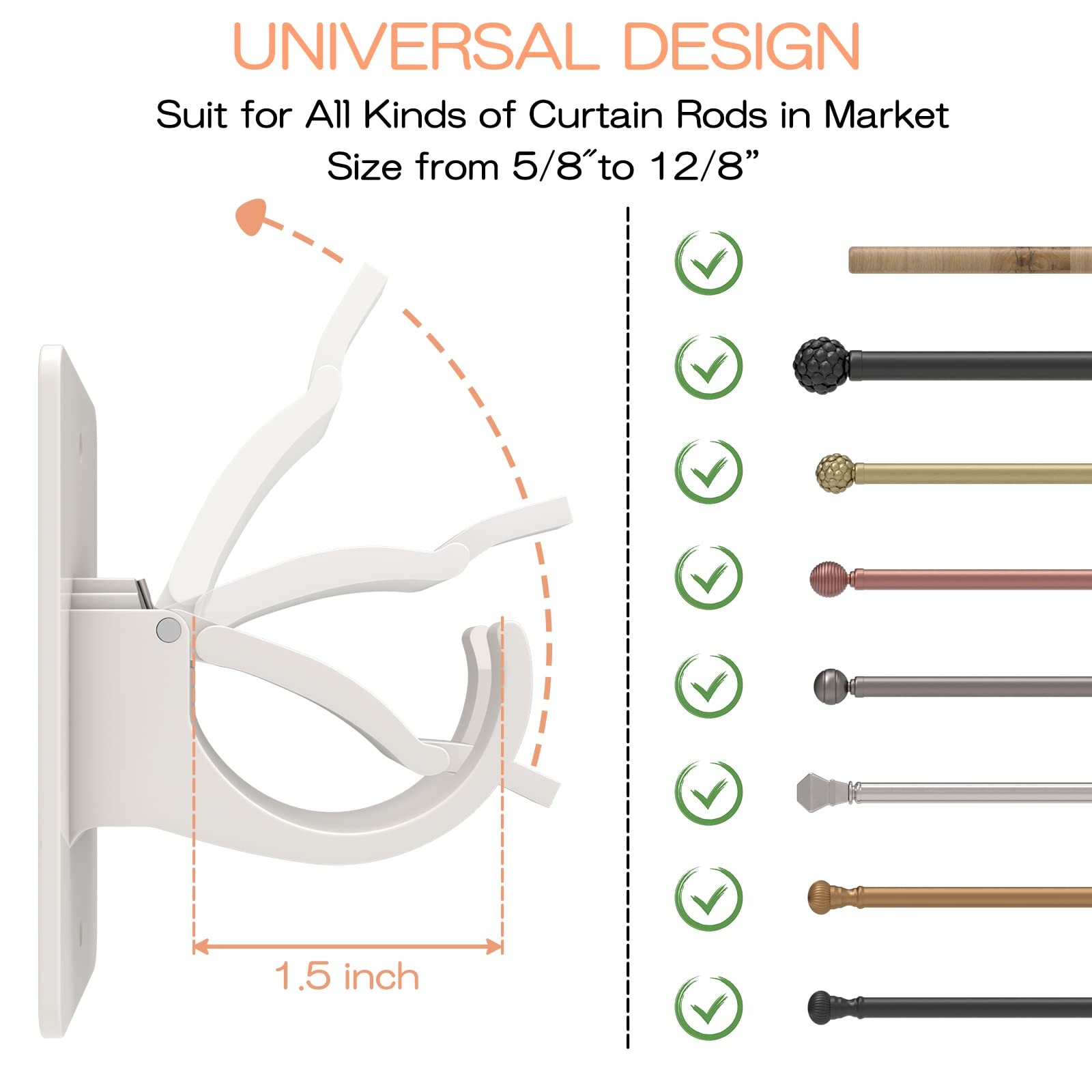 4PCS No Drill Curtain Brackets, SelfAdhesive Rod Holders, Universal Plastic N…