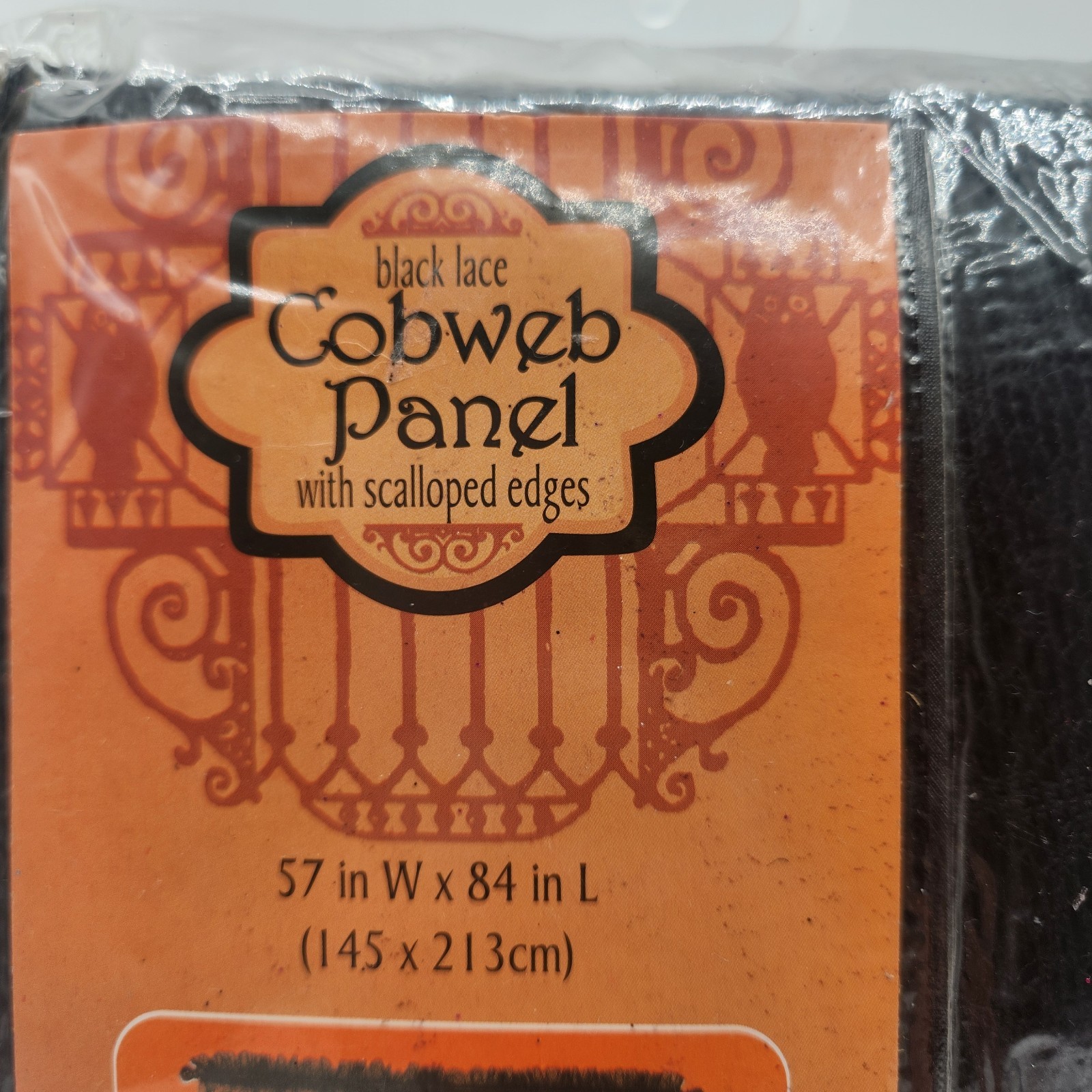 Black Lace Cobweb Panel Curtain Scalloped Edges 57″ x 84″ Gothic Witch Halloween