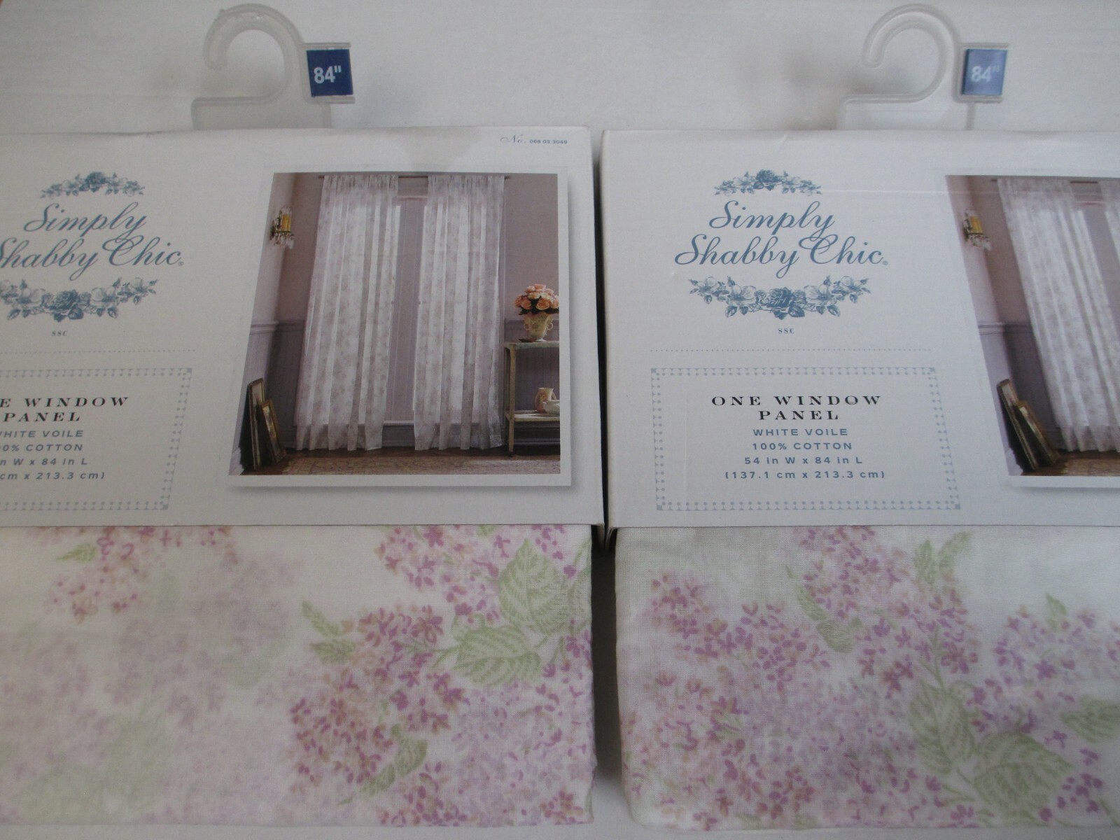 Simply Shabby Chic White Voile Lavender Lilac Floral Panels Drapes – Pair